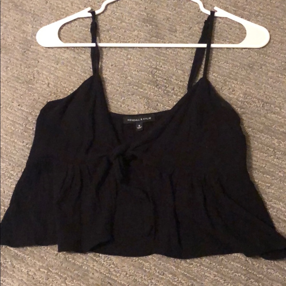 Kendall and Kylie Black flowy tie crop top